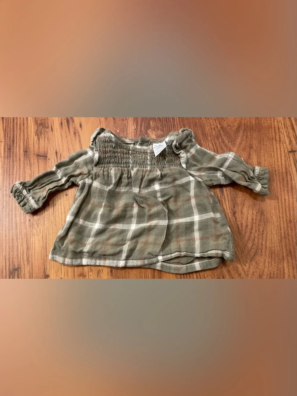 Carter's Adorable Olive Green Plaid Button-Back Dress NB